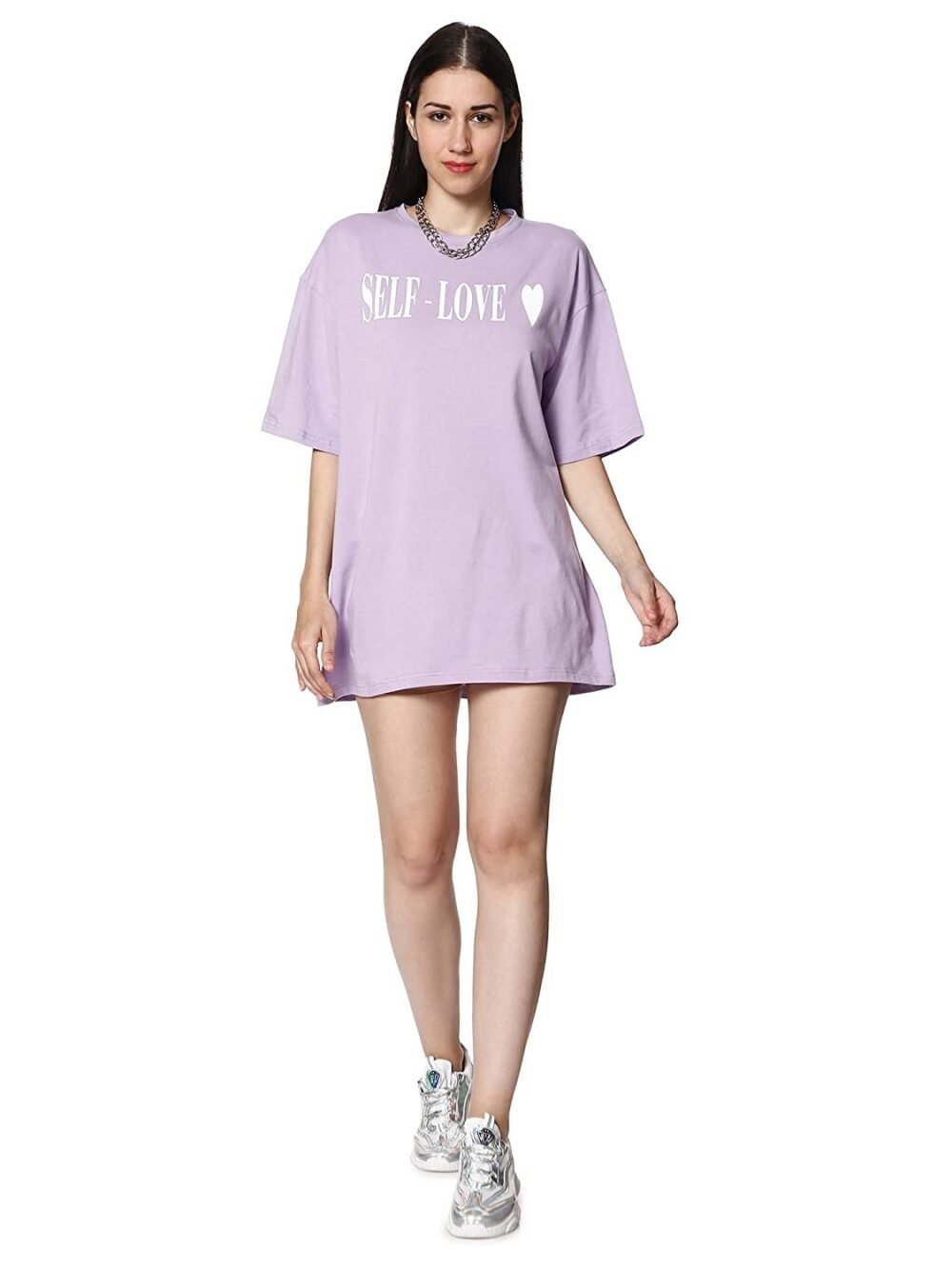 BLANCD Women's Pure Cotton Casual Oversized Round Neck Slogan Print Self Love Short Sleeve Summer Tshirt