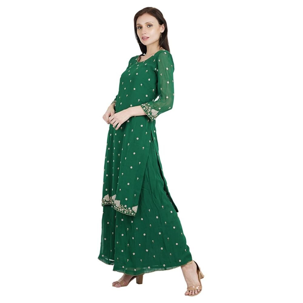 Pranaya Women's Georgette Suit with Palazzo (P29, Green, Medium) - Image 2