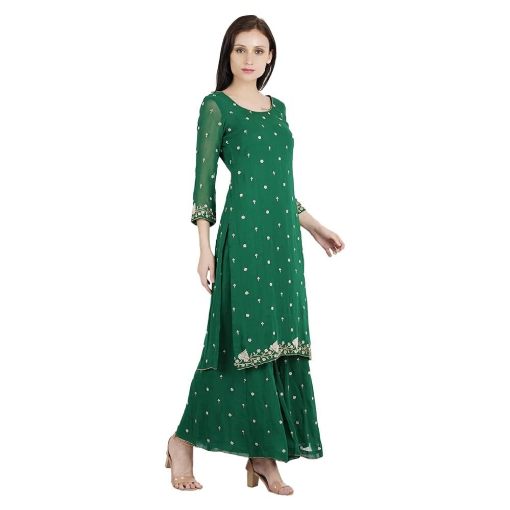 Pranaya Women's Georgette Suit with Palazzo (P29, Green, Medium) - Image 3